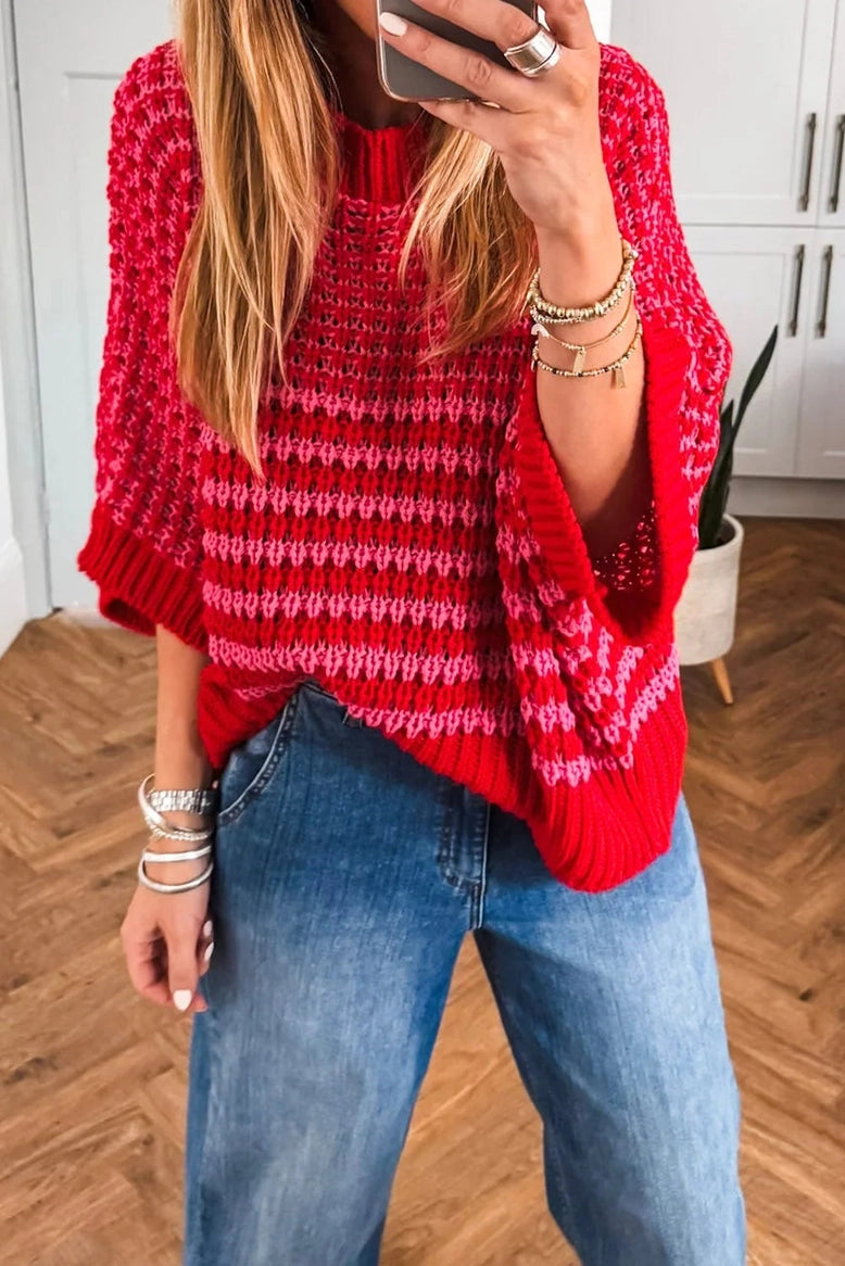 Red Romantic Short Sleeved Sweater